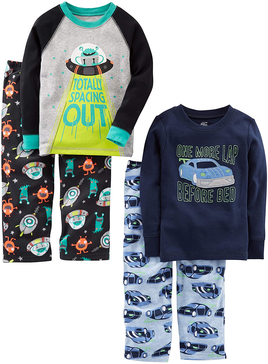 Simple Joys by Carter'S Boys and Toddlers' 4-Piece Pajama Set (Cotton Top & Fleece Bottom) Apparel & Accessories > Clothing > Sleepwear & Loungewear > Pajamas Kylie Max   
