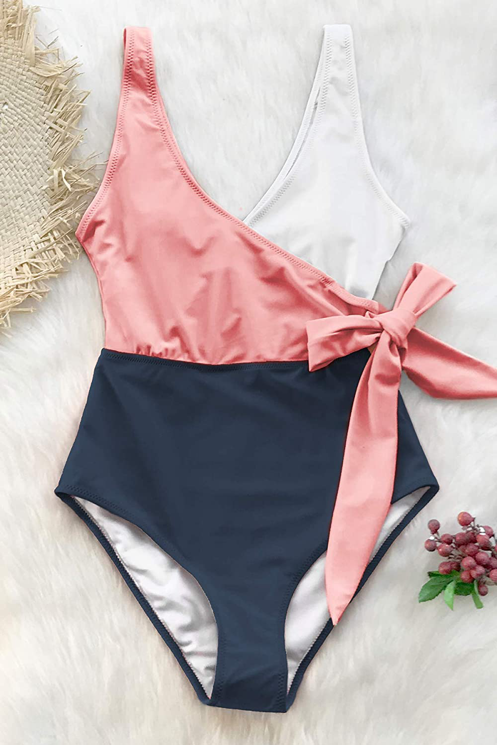CUPSHE Women'S One Piece Swimsuit Wrap Color Block Tie Side Bathing Suit Apparel & Accessories > Clothing > Swimwear Kylie Max   
