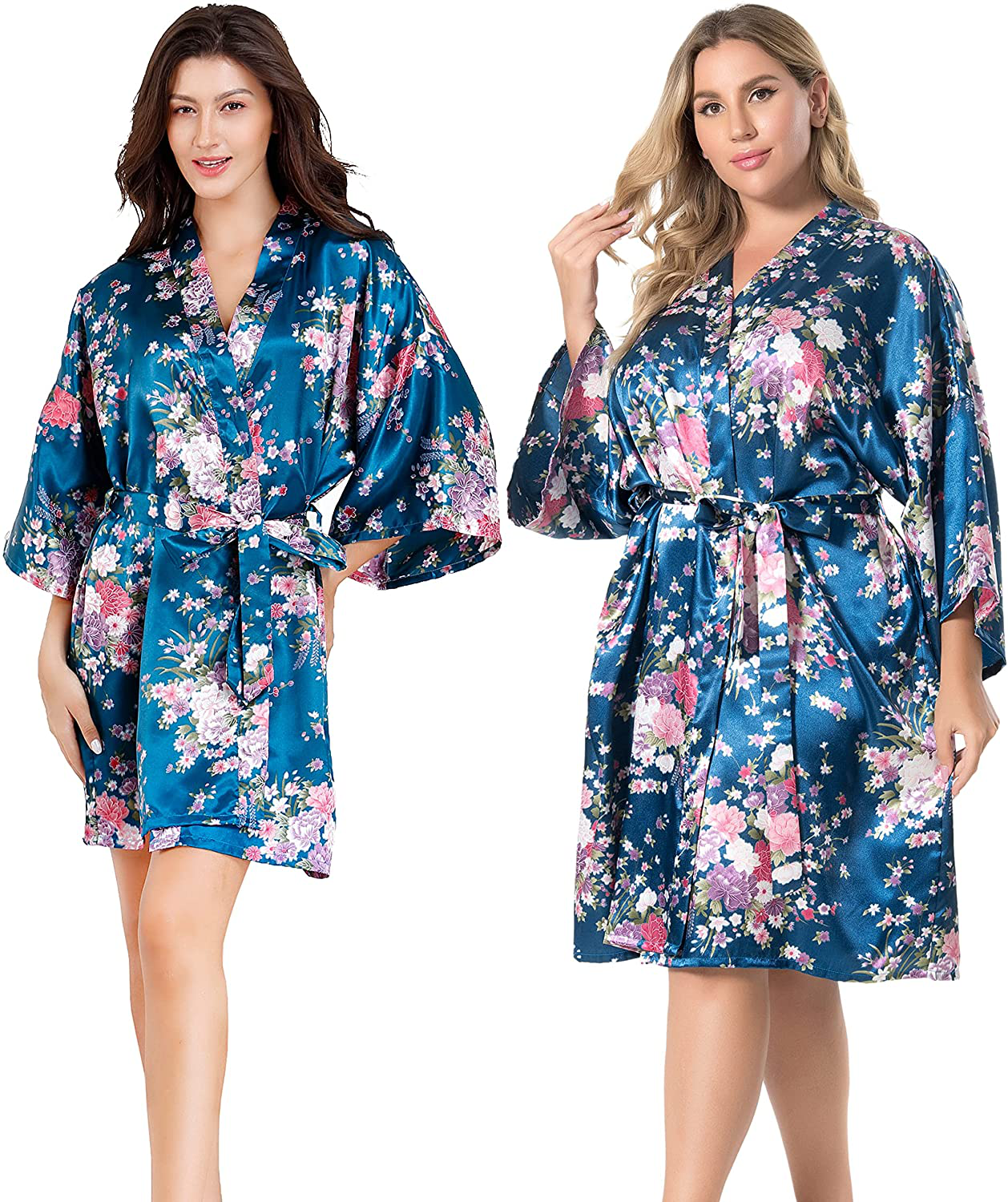 EPLAZA Women Floral Satin Robe Bridal Dressing Gown Wedding Bride Bridesmaid Kimono Sleepwear Apparel & Accessories > Clothing > Sleepwear & Loungewear > Robes EPLAZA   