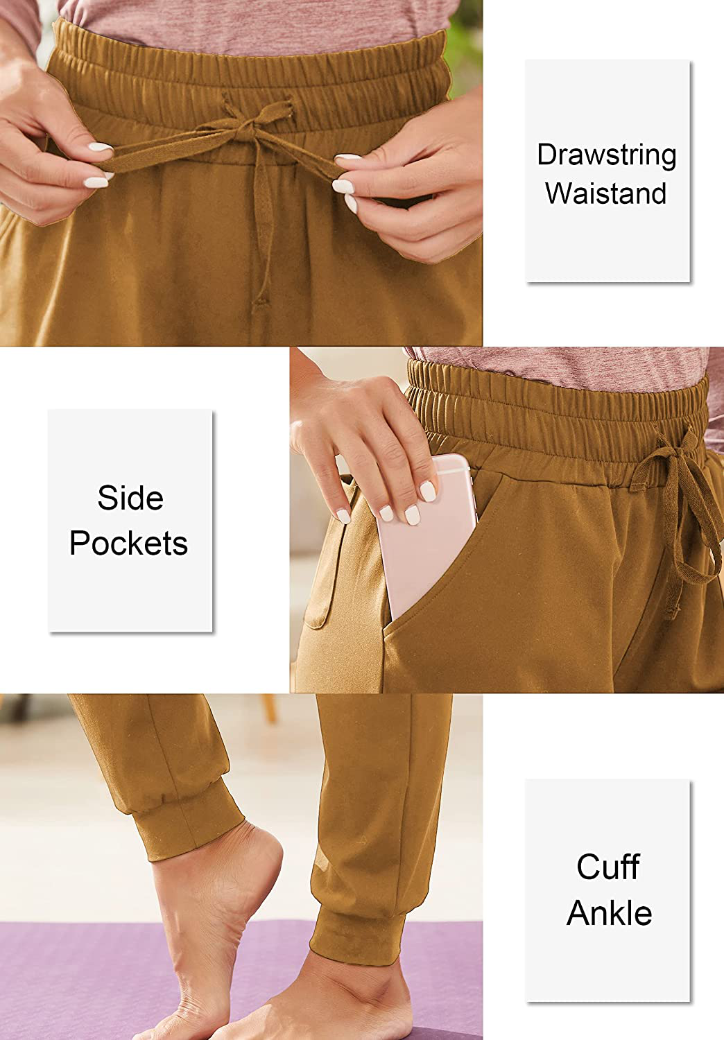 BATHRINS Women Tapered Joggers with Pockets – Casual Yoga High Waist Sweatpants Apparel & Accessories > Clothing > Activewear Kylie Max   