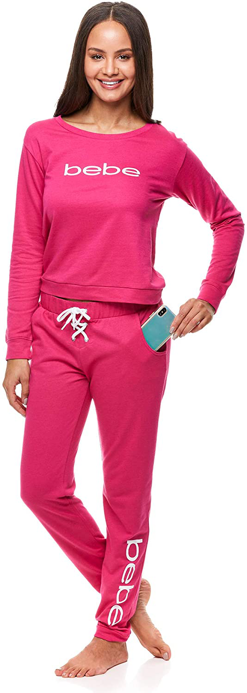 bebe Womens Cuffed Long Sleeve Shirt and Skinny Lounge Pajama Pants Sleep Set Apparel & Accessories > Clothing > Sleepwear & Loungewear > Pajamas bebe   