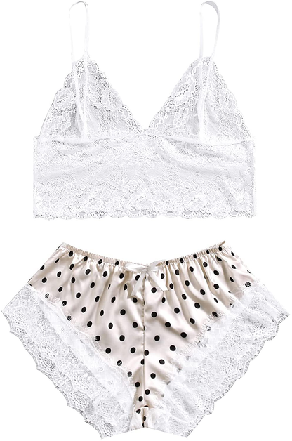 SOLY HUX Women'S plus Size Spaghetti Strap Lace Trim Bralette and Shorts Sleepwear Pajama Lingerie Set Apparel & Accessories > Clothing > Underwear & Socks > Lingerie KYLIE MAX Apricot Polka Dots 3X-Large Plus 