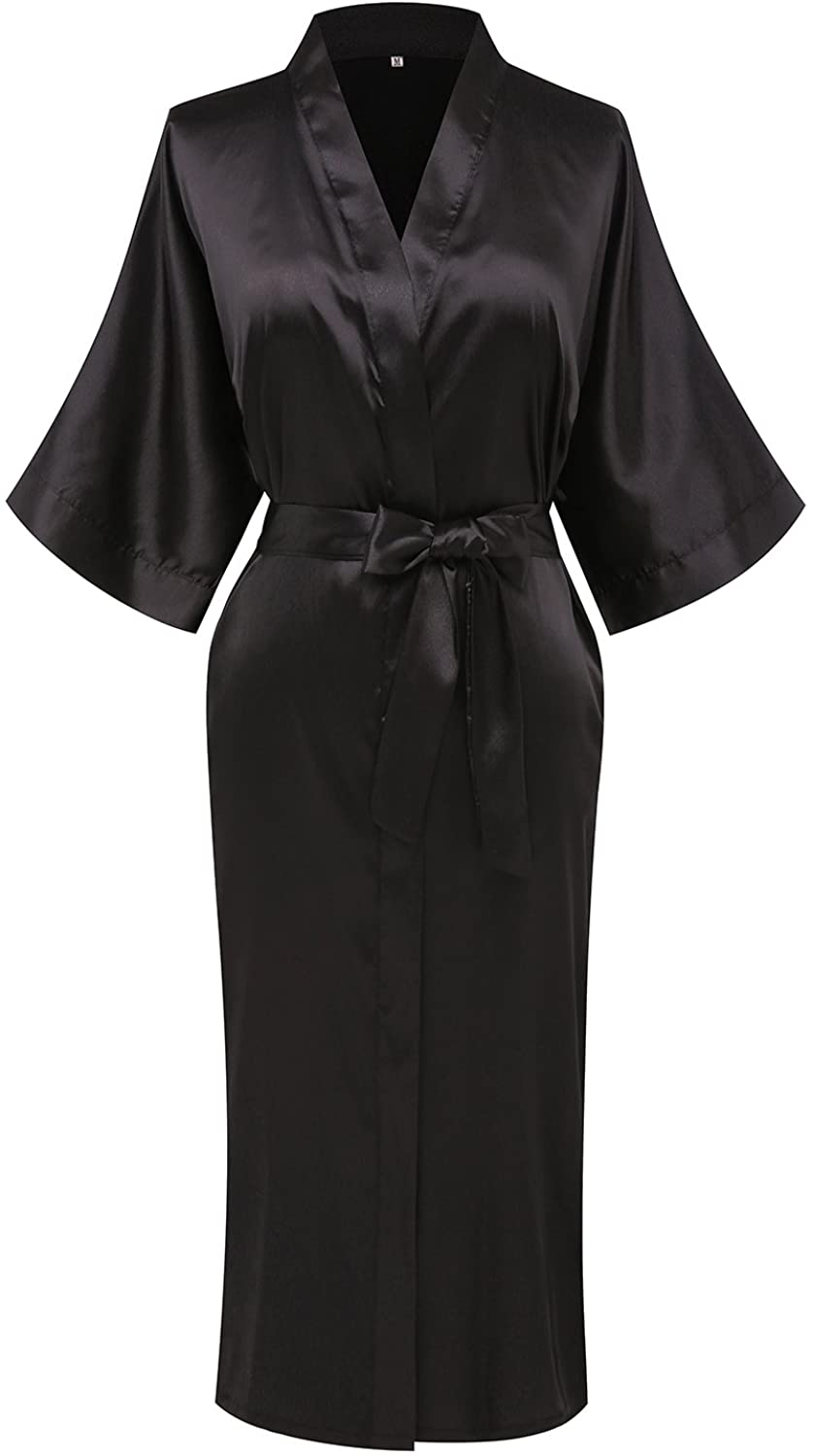 Goodmansam Women'S Plain Color Satin Kimono Robes Elegant Style Nightgown,Long Apparel & Accessories > Clothing > Sleepwear & Loungewear > Robes KYLIE MAX   