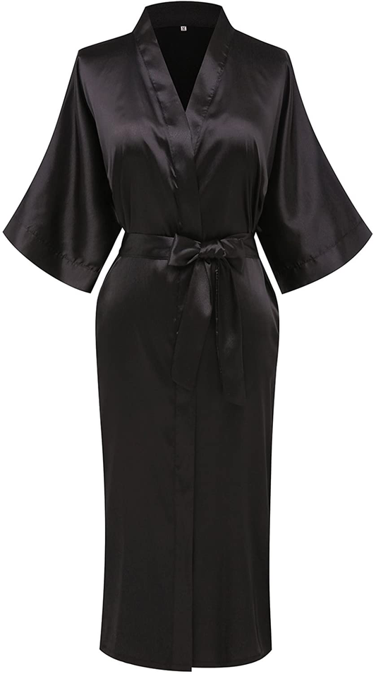 Goodmansam Women'S Plain Color Satin Kimono Robes Elegant Style Nightgown,Long Apparel & Accessories > Clothing > Sleepwear & Loungewear > Robes KYLIE MAX   
