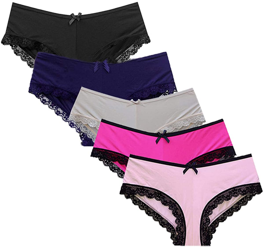 Gefyvuxrm Womens Cheeky Lingerie Underwear Lace Trim Panties Sexy Hipster 5 Pack Apparel & Accessories > Clothing > Underwear & Socks > Underwear AIDOVEI Lace Trim- 5 Pack Small 