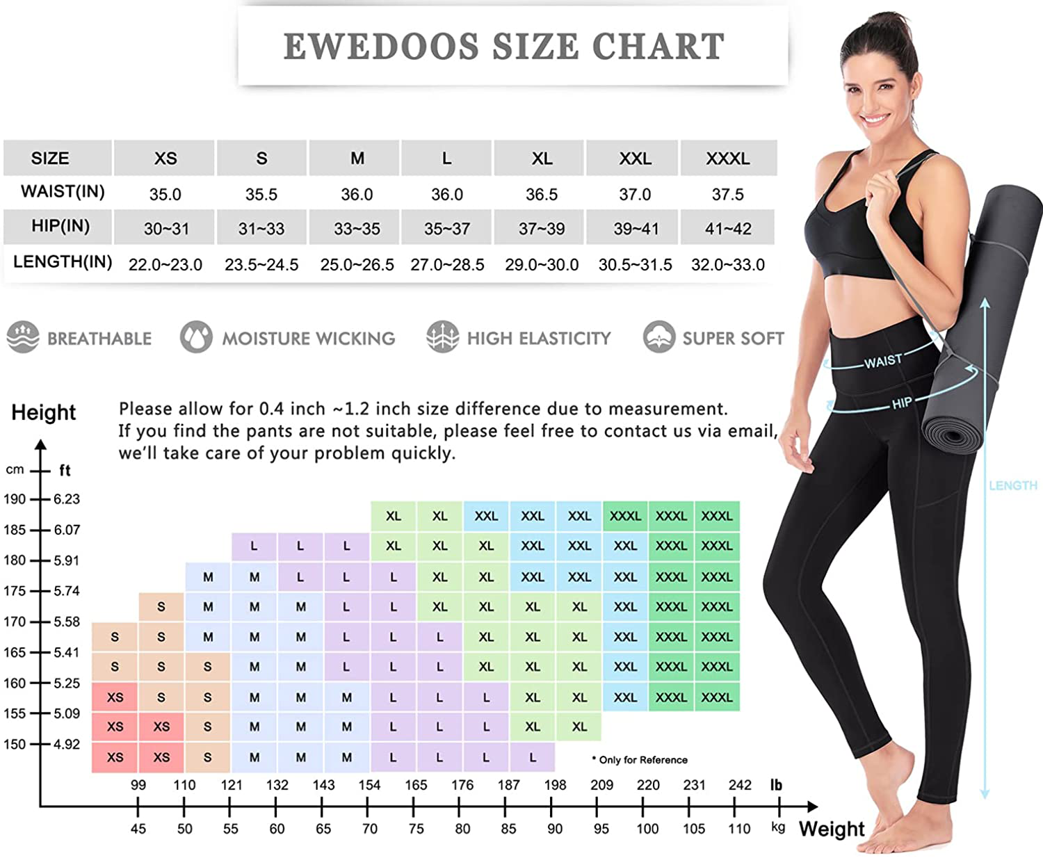 Ewedoos Women's Yoga Pants with Pockets - Leggings with Pockets, High Waist Tummy Control Non See-Through Workout Pants Apparel & Accessories > Clothing > Activewear Ewedoos   