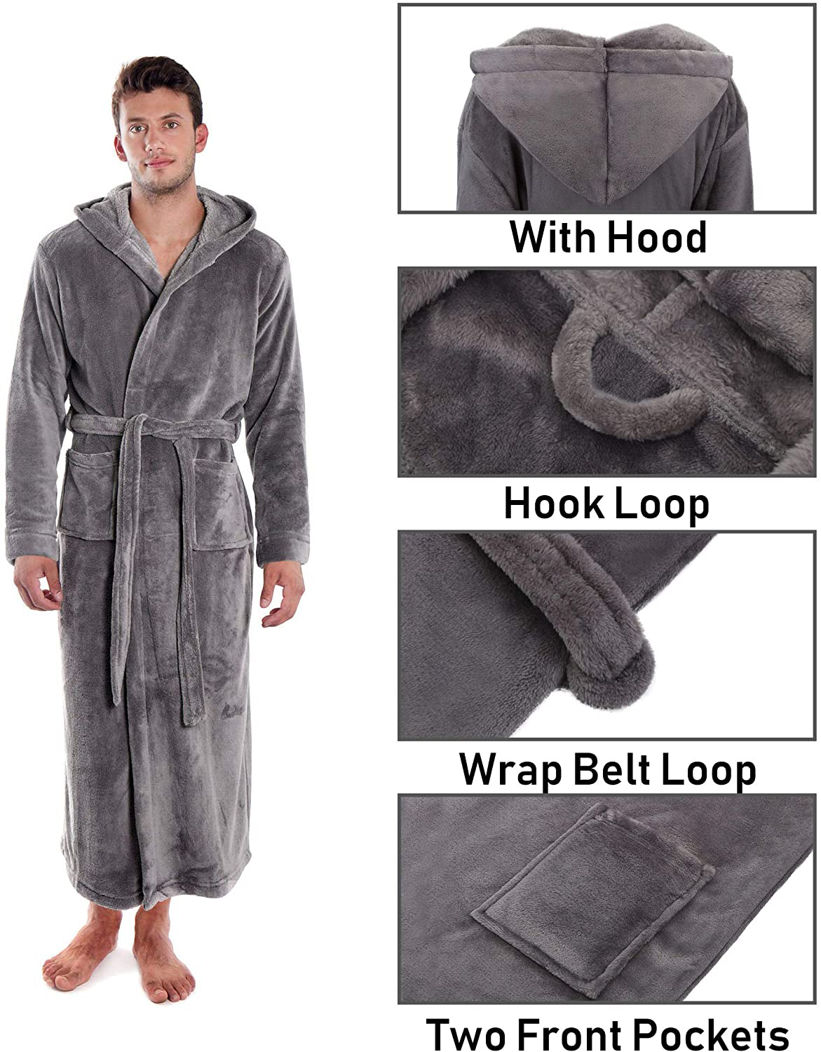 Verabella Women Men'S Long Plush Fleece Robe with Hood, Solid Color Bathrobe Apparel & Accessories > Clothing > Sleepwear & Loungewear > Robes Kylie Max   