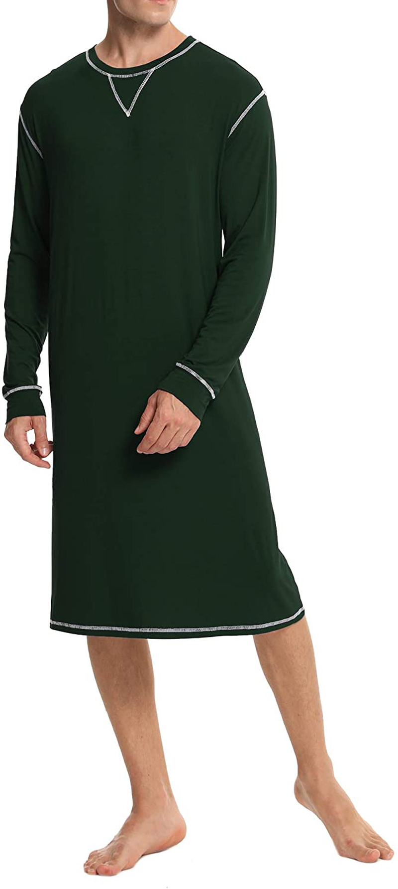 SWOMOG Men'S Nightshirt Long Sleeve Crewneck Modal Nightgown Loose Comfy Sleep Shirt Apparel & Accessories > Clothing > Sleepwear & Loungewear > Nightgowns Kylie Max   