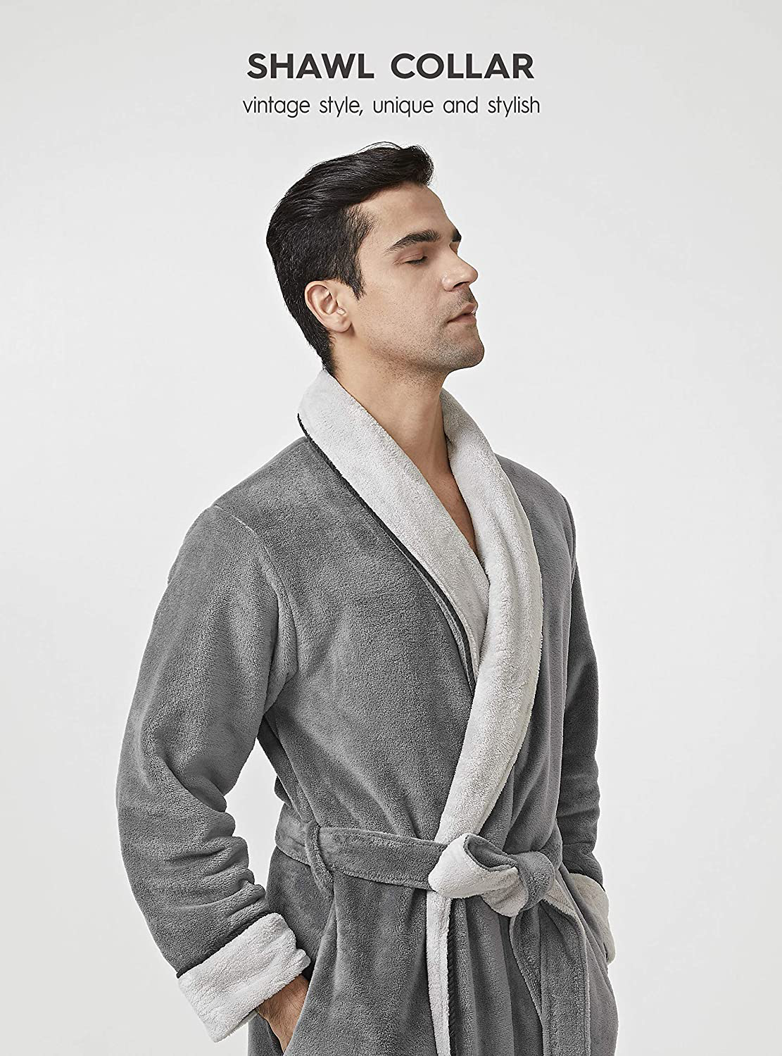 DAVID ARCHY Men'S Coral Fleece Plush Robe Shawl Collar Heavyweight Full Length Long Big and Tall Warm Bathrobe Apparel & Accessories > Clothing > Sleepwear & Loungewear > Robes Kylie Max   