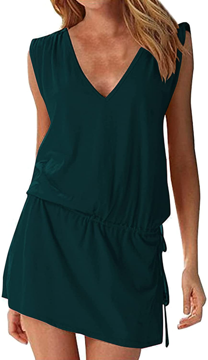 Hount Women'S Beach Swimsuit Cover up Deep V-Neck Short Mini Dress Beach Skirt Apparel & Accessories > Clothing > Swimwear Kylie Max   