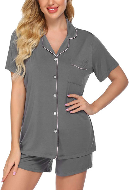 Ekouaer Pajamas Set Short Sleeve Sleepwear Womens Button Down Nightwear Soft Pj Lounge Sets XS-XXL Apparel & Accessories > Clothing > Sleepwear & Loungewear > Pajamas Ekouaer Gray Medium 
