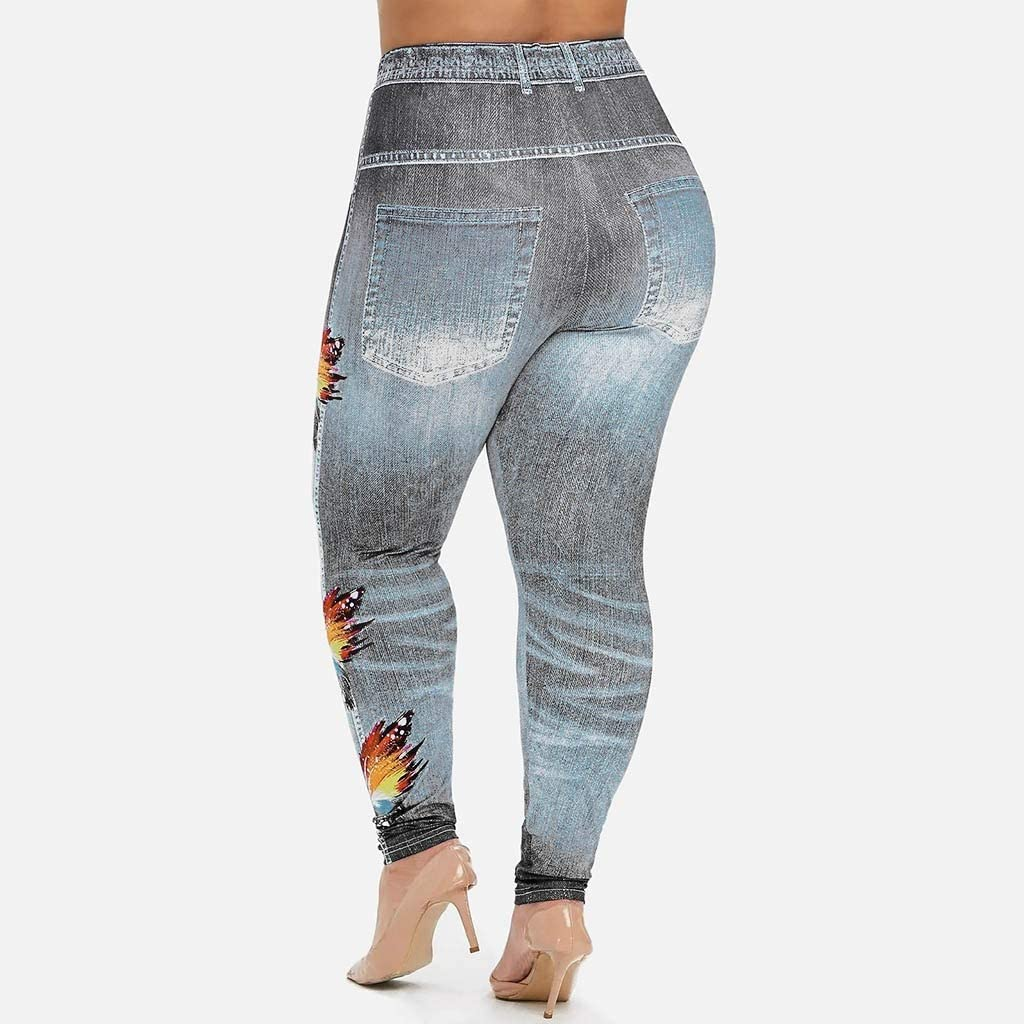 Burband Womens plus Size Stretch Drawstring Stretch Floral Print Jersey Capri Leggings High Rise Skinny Jeans Pants S-5XL Apparel & Accessories > Clothing > Underwear & Socks > Shapewear Burband   