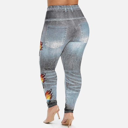 Burband Womens plus Size Stretch Drawstring Stretch Floral Print Jersey Capri Leggings High Rise Skinny Jeans Pants S-5XL Apparel & Accessories > Clothing > Underwear & Socks > Shapewear Burband   