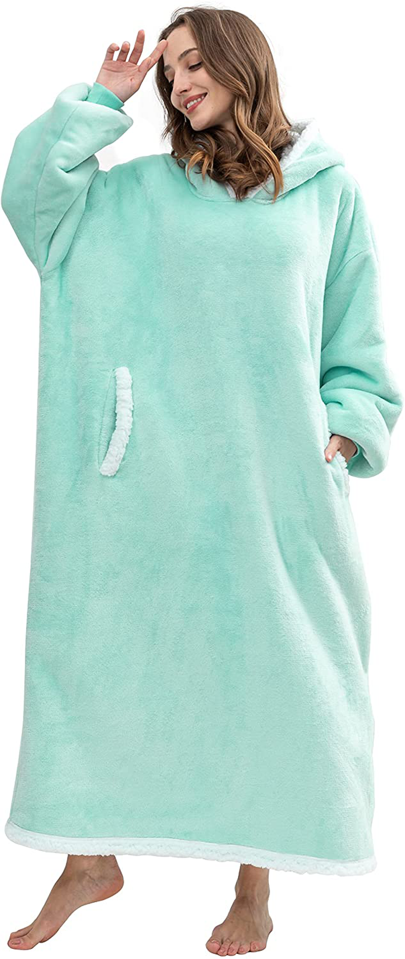 HBlife Oversized Long Wearable Blanket Hoodie for Adult, Thick Sherpa Sweatshirt with Elastic Sleeves and Giant Pockets Super Warm and Cozy Fuzzy Plush Fleece Blanket Jacket, Blue Arts & Entertainment > Party & Celebration > Gift Giving HBlife Teal Adult-Long 