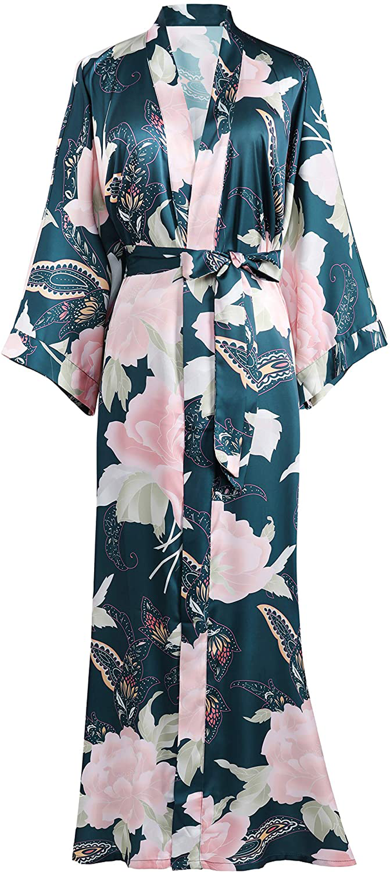 BABEYOND Long Print Kimono Robe Blouse Kimono Cover up Loose Cardigan Top Outwear Apparel & Accessories > Clothing > Sleepwear & Loungewear > Robes KYLIE MAX Dark Green  