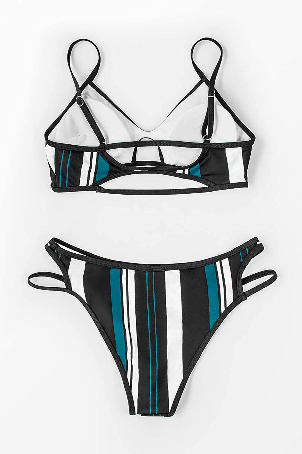 CUPSHE Women'S Blue White Striped Adjustable Strap Bikini Sets  Kylie Max   