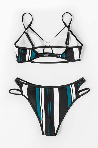CUPSHE Women'S Blue White Striped Adjustable Strap Bikini Sets  Kylie Max   