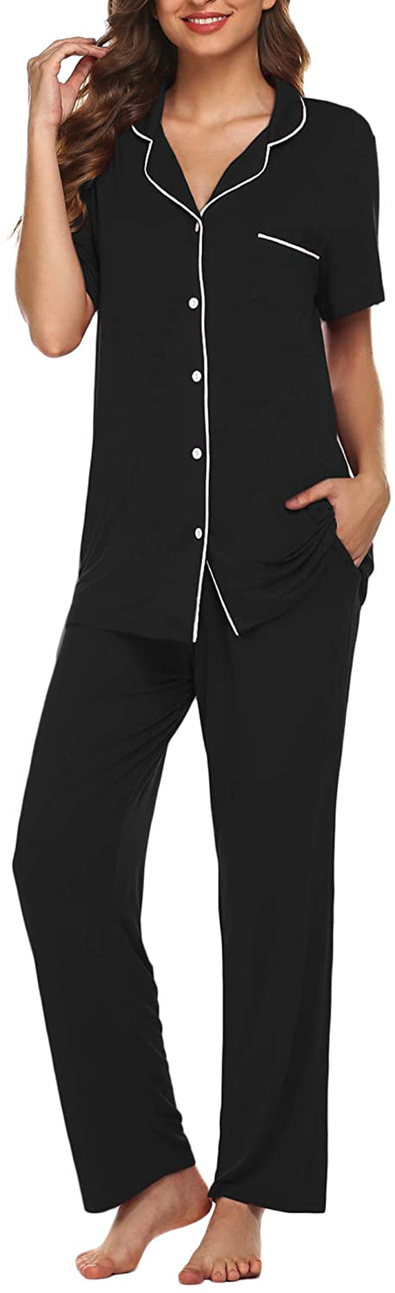 Avidlove Women Pajamas Set Notch Collar Soft Sleepwear Pjs Short Sleeve Button Down Nightwear with Long Pants Apparel & Accessories > Clothing > Sleepwear & Loungewear > Pajamas Avidlove   