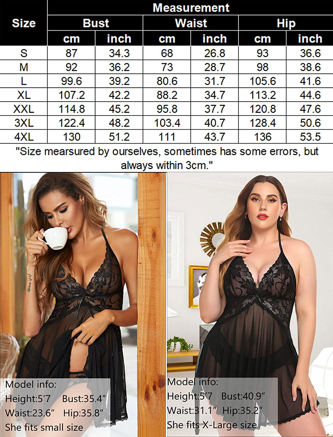 Avidlove Lingerie for Women Lace Babydoll Halter Chemise V Neck Nightgown Sexy Sleepwear Nightdress Apparel & Accessories > Clothing > Underwear & Socks > Lingerie Kylie Max   