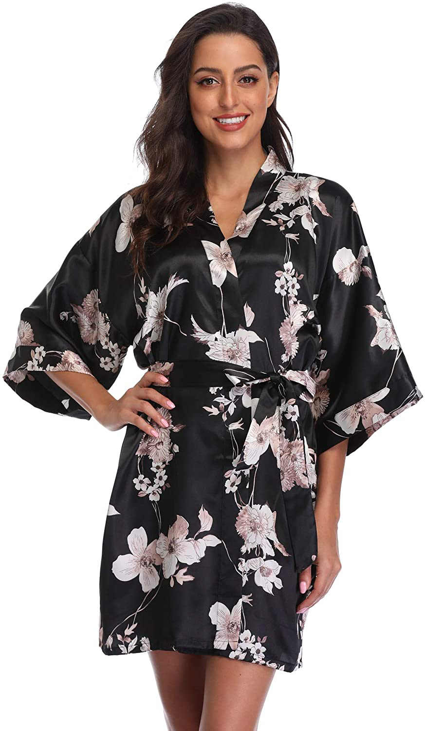 Season Dressing Women Floral Robes Bridesmaids Short Satin Kimono Sleepwear for Wedding Party Apparel & Accessories > Clothing > Sleepwear & Loungewear > Robes season dressing   