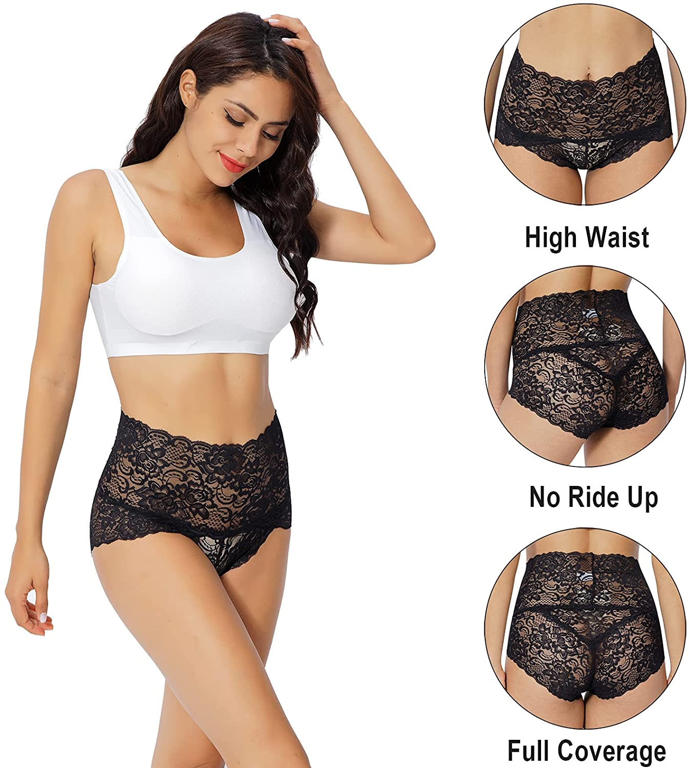 KYY Women'S Lace Underwear High Waist Sexy Panties Full Coverage Briefs 4 Pack Apparel & Accessories > Clothing > Underwear & Socks > Underwear KYY   