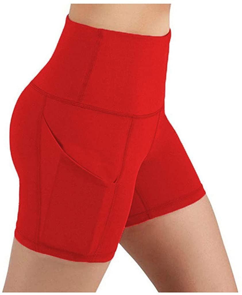 Burband Womens High Waist Bike Shorts Tummy Control Workout Yoga Pants Running Exercise Running Shorts with Side Pockets Apparel & Accessories > Clothing > Underwear & Socks > Shapewear Burband Red Small 