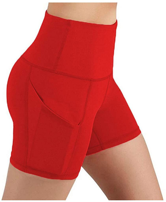 Burband Womens High Waist Bike Shorts Tummy Control Workout Yoga Pants Running Exercise Running Shorts with Side Pockets Apparel & Accessories > Clothing > Underwear & Socks > Shapewear Burband Red Small 