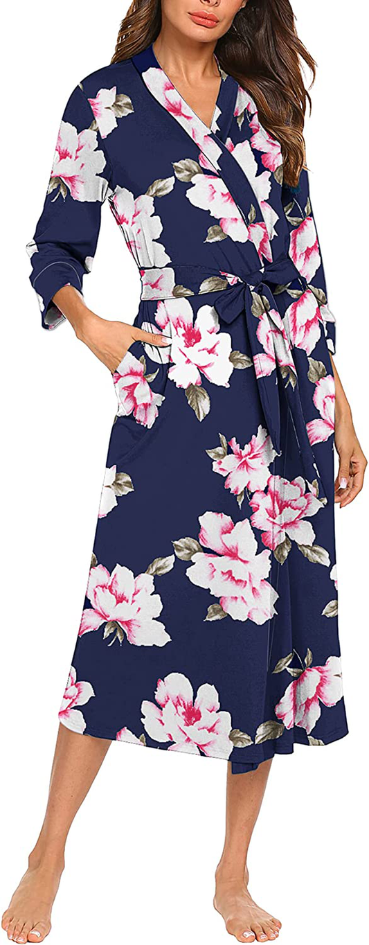 MAXMODA Women Kimono Robes Long Knit Bathrobe Soft Robe Casual Ladies Loungewear S-3XL Apparel & Accessories > Clothing > Sleepwear & Loungewear > Robes Kylie Max   