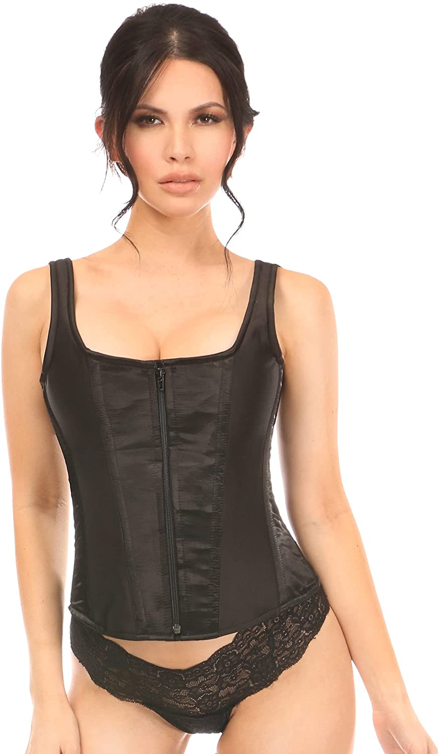 Daisy Corsets Womens Top Drawer Black Satin Steel Boned Corset W/Straps Apparel & Accessories > Clothing > Underwear & Socks > Lingerie Daisy corsets Black Medium 