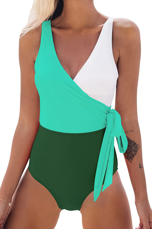 CUPSHE Women'S One Piece Swimsuit Wrap Color Block Tie Side Bathing Suit Apparel & Accessories > Clothing > Swimwear Kylie Max   
