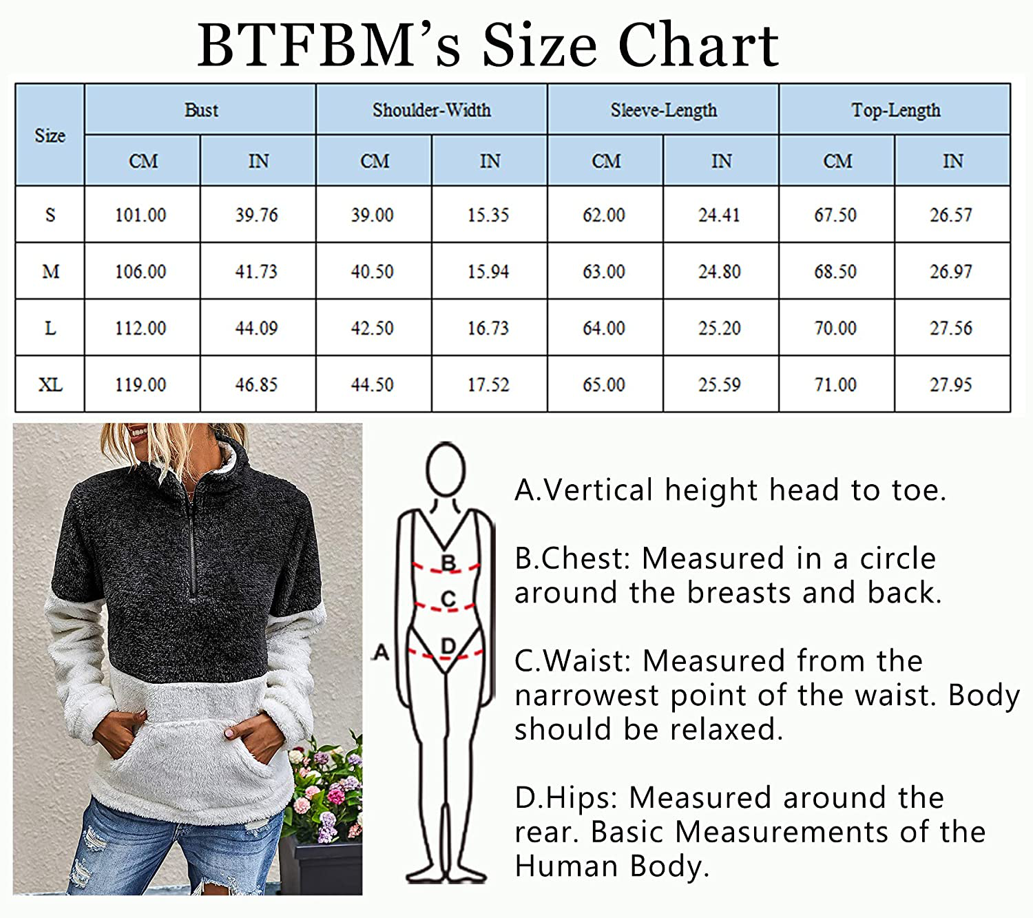 BTFBM Women Sherpa Pullover Quarter Zip Long Sleeve Fluffy Soft Fleece Jackets Sweaters Sweatshirts Hoodies Outwear Coat Apparel & Accessories > Clothing > Activewear Kylie Max   