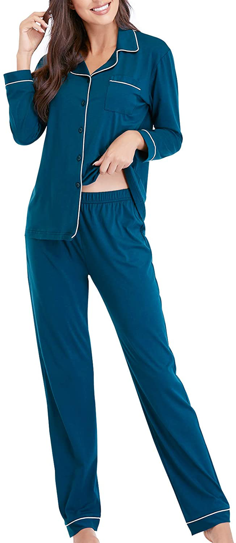 Eiggam Pajamas for Women Lounge Cotton Sleepwear Comfy Soft Long Button Down Pjs Set Pajamas Set Apparel & Accessories > Clothing > Sleepwear & Loungewear > Pajamas Eiggam   