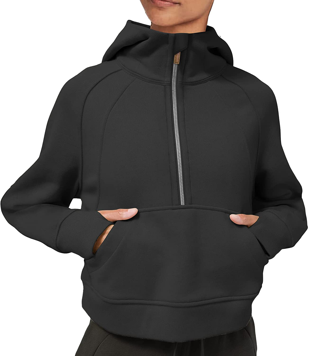 LASLULU Womens Hoodies Fleece Lined Collar Pullover 1/2 Zipper Sweatshirts Long Sleeve Crop Tops Sweater Thumb Hole Apparel & Accessories > Clothing > Activewear Kylie Max   