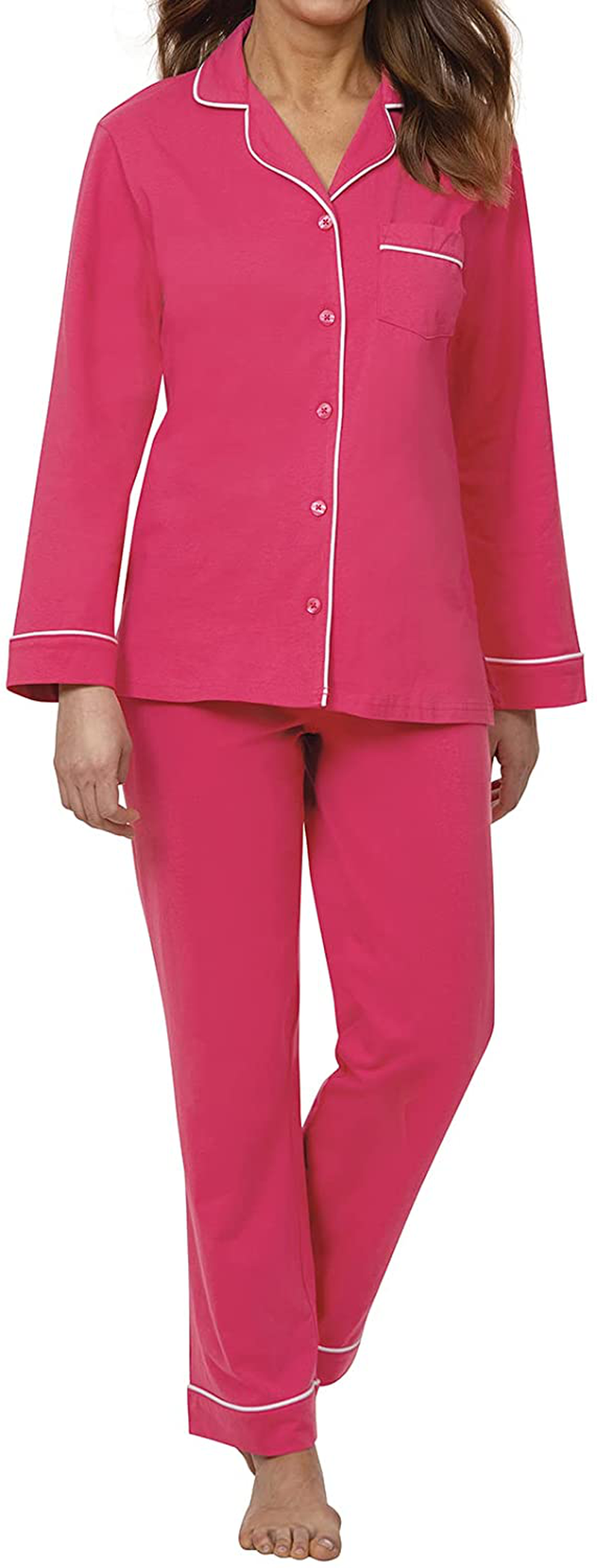 PajamaGram Pajama Set for Women - Cotton Jersey Pajamas Women Apparel & Accessories > Clothing > Sleepwear & Loungewear > Pajamas PajamaGram Raspberry Small 