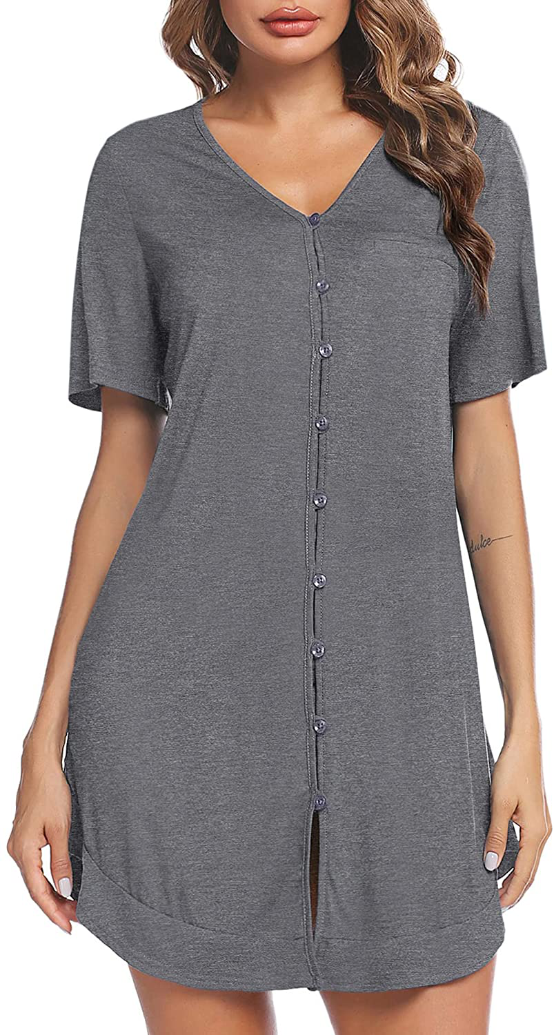 Avidlove Women'S Nightshirt Short Sleeve Button down Nightgown V-Neck Boyfriend Sleepshirt Pajama Dress Apparel & Accessories > Clothing > Sleepwear & Loungewear > Nightgowns Kylie Max   