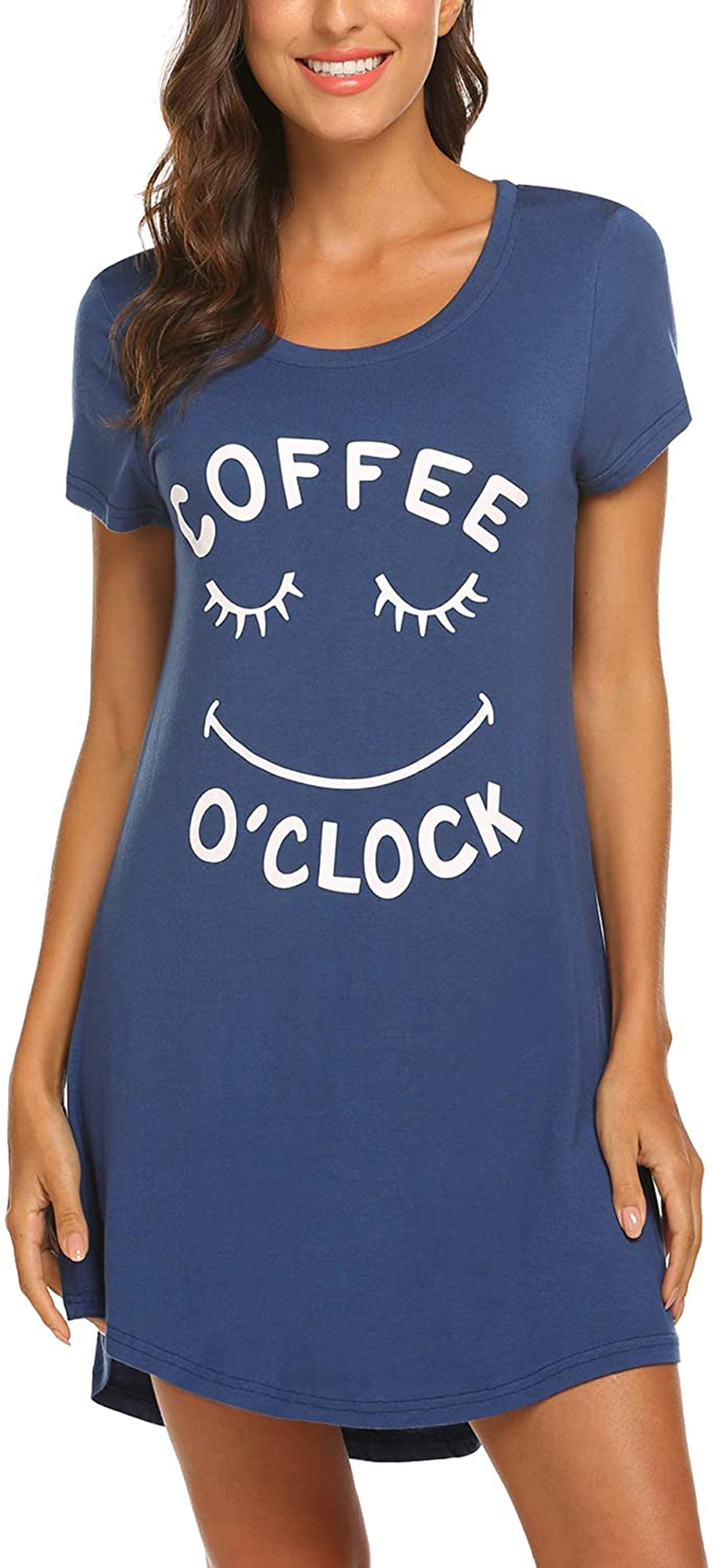 Hotouch Night Shirts Womens Nightgowns Cute round Neck Short Sleeve Printed Sleep Shirts Soft Sleepwear XS-XXL Apparel & Accessories > Clothing > Sleepwear & Loungewear > Nightgowns Kylie Max   