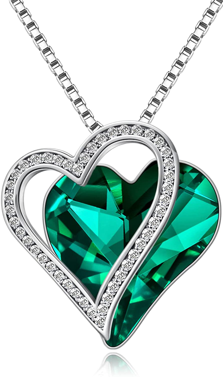 Sumonyo White Gold Plated Love Heart Pendant Necklaces for Women Silver Tone Crystals Birthstone Jewelry Gifts for Women Mother's Day Birthday Anniversary Day Party Arts & Entertainment > Party & Celebration > Gift Giving Sumonyo 11-Apr.-White Gold Plated | Deep Green  