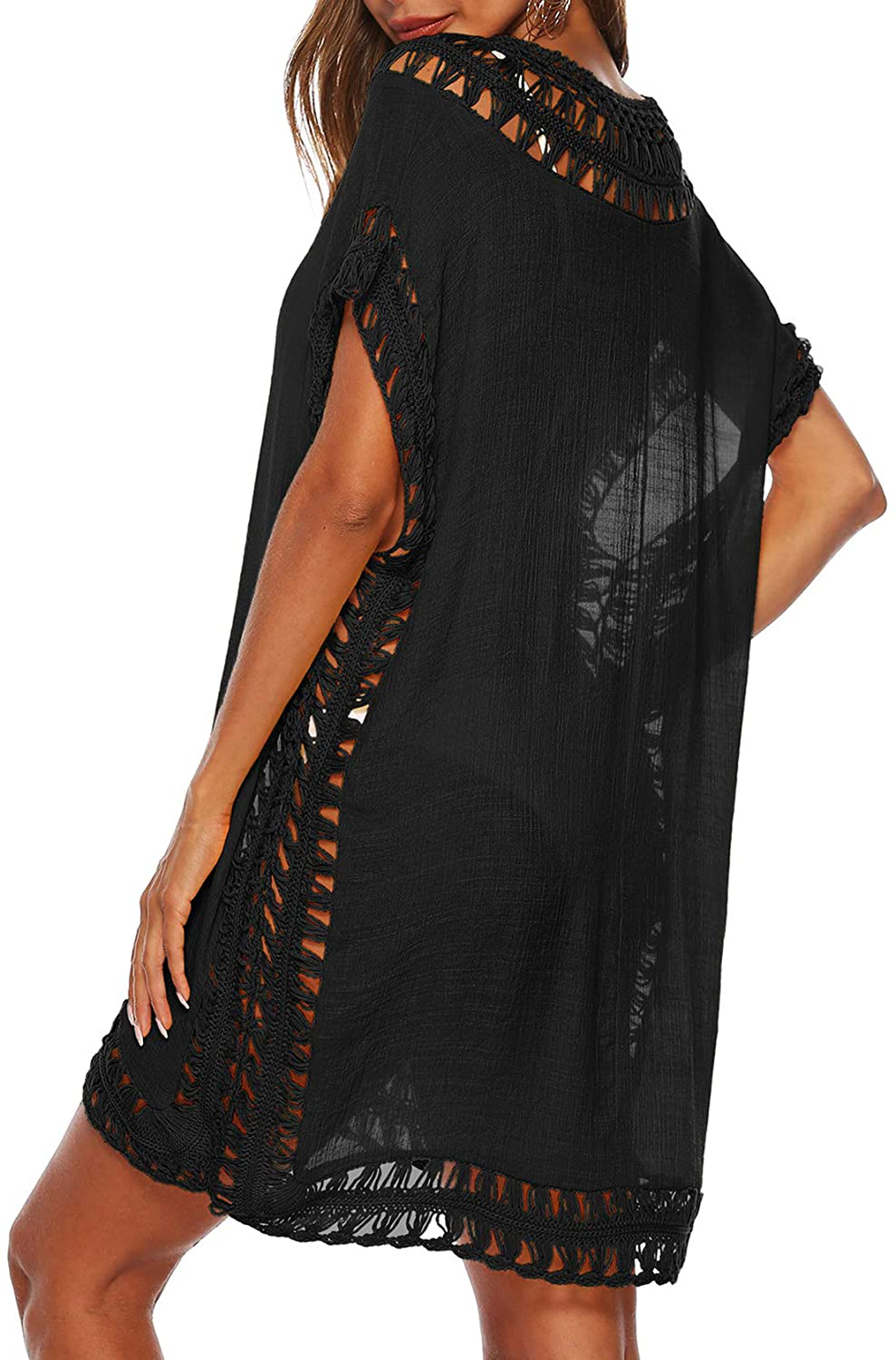 Wander Agio Womens Swimwear Cover up Swim Suit Beach Bikini Coverups Stripe Printing Hollow Out Apparel & Accessories > Clothing > Swimwear Kylie Max   