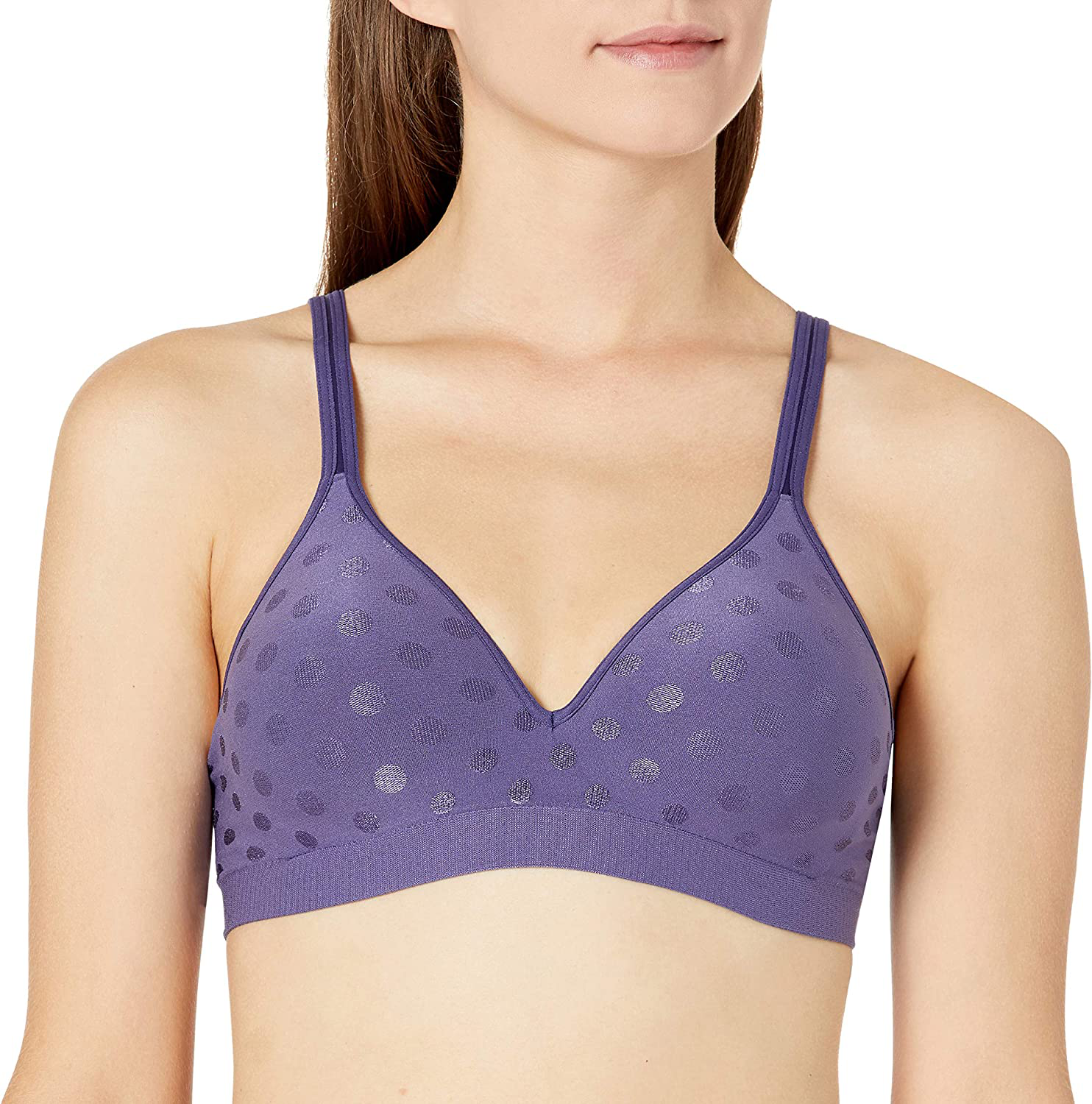 Hanes Women's Perfect Coverage ComfortFlex Wirefree Bra MHG260 Apparel & Accessories > Clothing > Underwear & Socks > Bras Hanes Timeless Purple Dot X-Large 