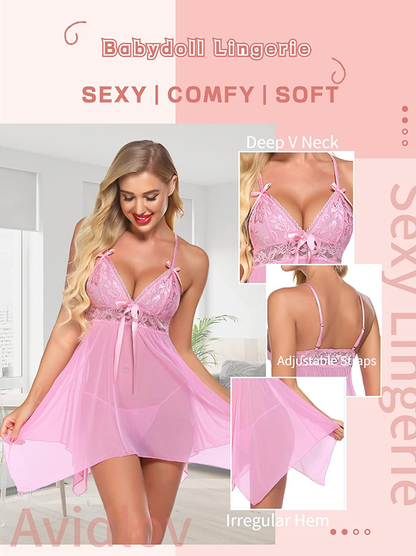 Avidlove Women Sexy Lingerie Lace Babydoll Nightdress Mesh Chemise V Neck Sleepwear Apparel & Accessories > Clothing > Underwear & Socks > Lingerie Kylie Max   