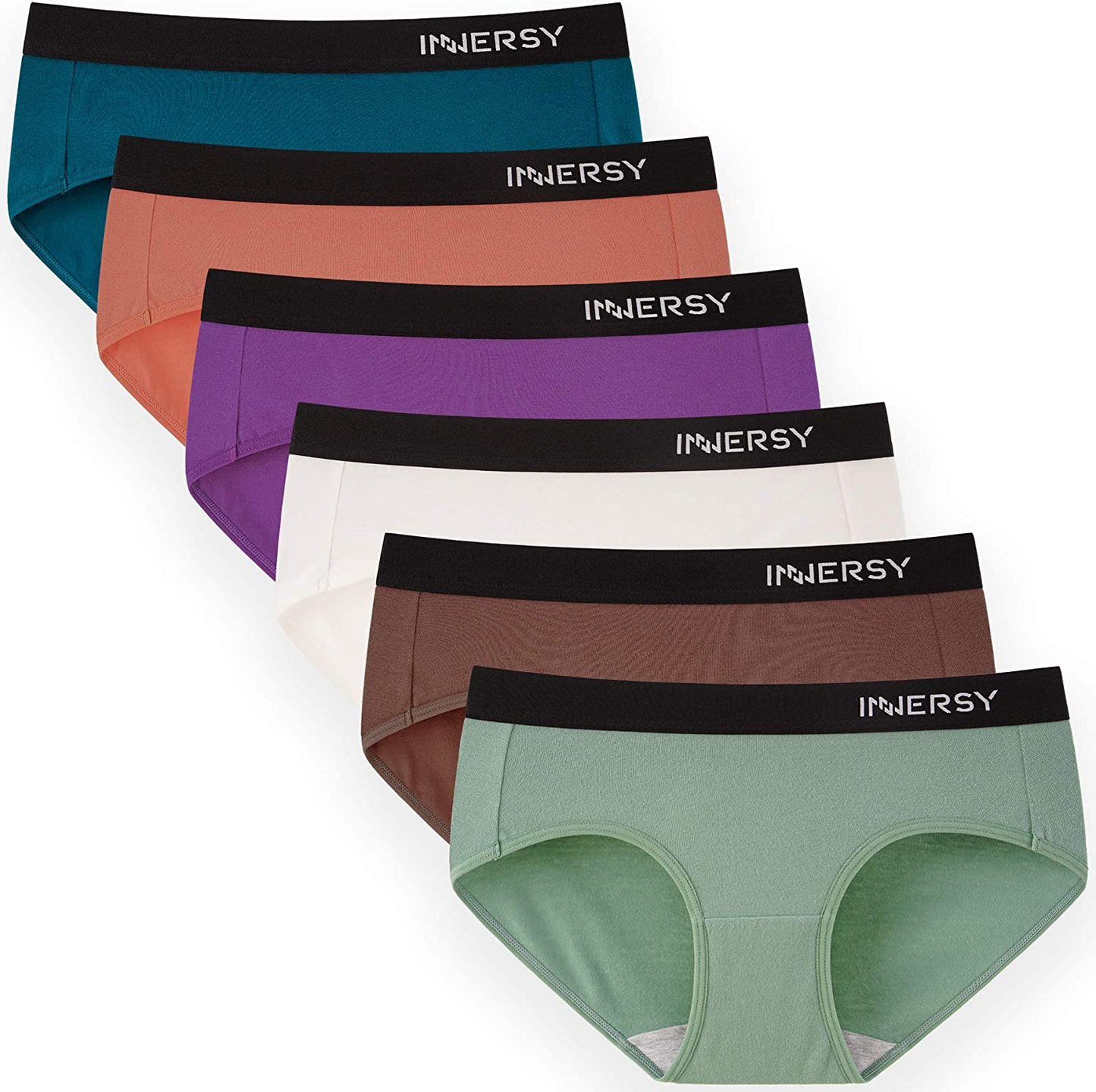 INNERSY Womens Underwear Hipster Panties Cotton Low Rise Briefs Pack of 6 Apparel & Accessories > Clothing > Underwear & Socks > Underwear INNERSY 6 Colors With Black Waistbands Small 