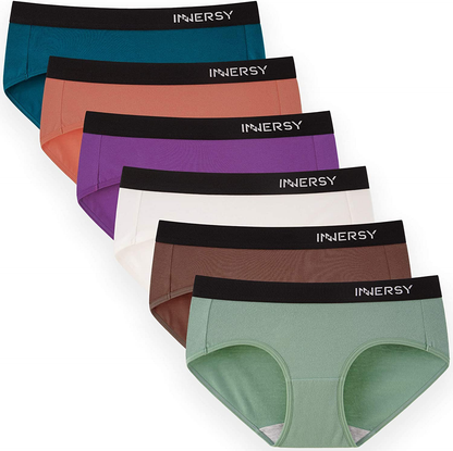 INNERSY Womens Underwear Hipster Panties Cotton Low Rise Briefs Pack of 6 Apparel & Accessories > Clothing > Underwear & Socks > Underwear INNERSY 6 Colors With Black Waistbands Small 