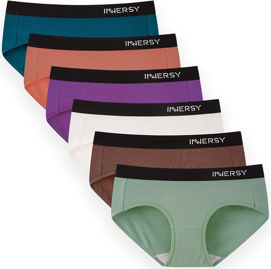 INNERSY Womens Underwear Hipster Panties Cotton Low Rise Briefs Pack of 6 Apparel & Accessories > Clothing > Underwear & Socks > Underwear INNERSY 6 Colors With Black Waistbands Small 
