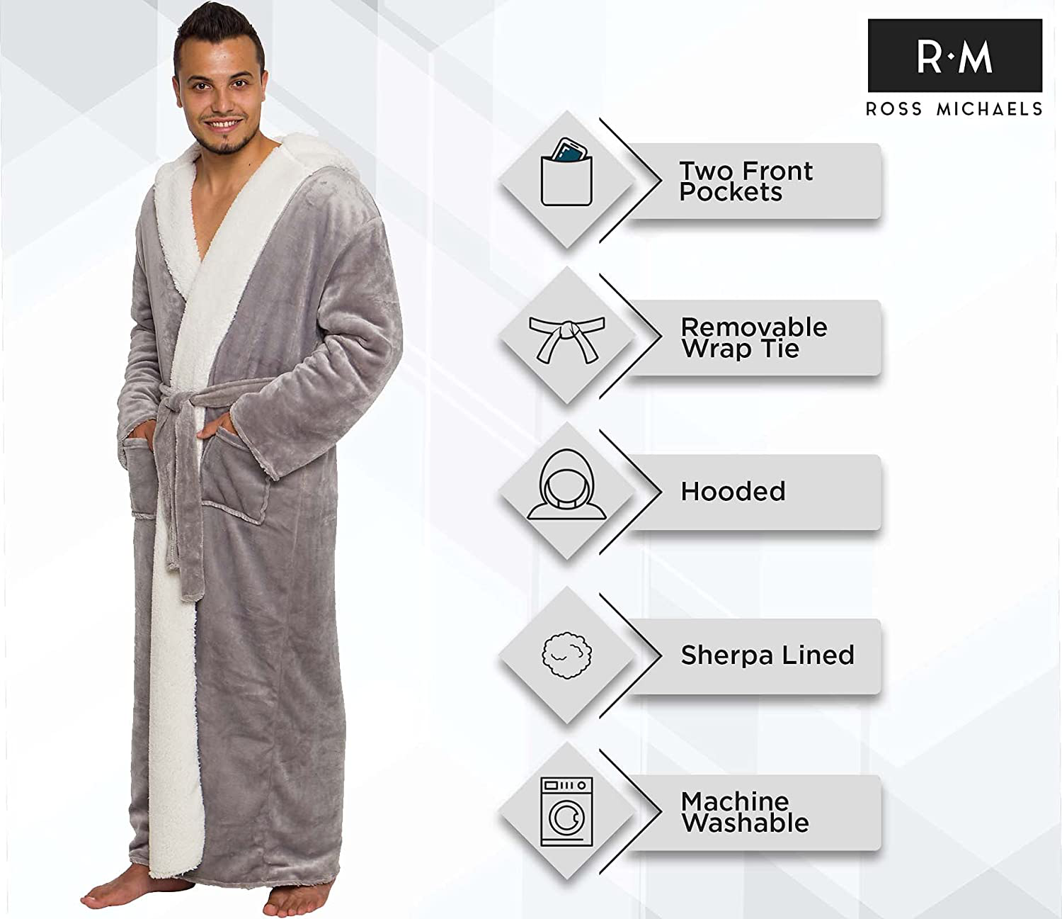Ross Michaels Mens Robe Big & Tall with Hood - Long Plush Sherpa Lined Fleece Bathrobe Apparel & Accessories > Clothing > Sleepwear & Loungewear > Robes Kylie Max   