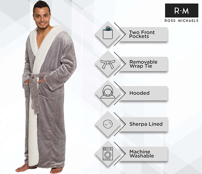 Ross Michaels Mens Robe Big & Tall with Hood - Long Plush Sherpa Lined Fleece Bathrobe Apparel & Accessories > Clothing > Sleepwear & Loungewear > Robes Kylie Max   