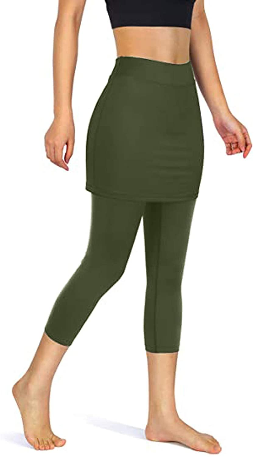 Burband Womens Skirted Leggings Capri Skirt Yoga Active Tights Pants Golf Tennis Workout Skort Sport Leggings with Pockets Apparel & Accessories > Clothing > Underwear & Socks > Shapewear Burband   