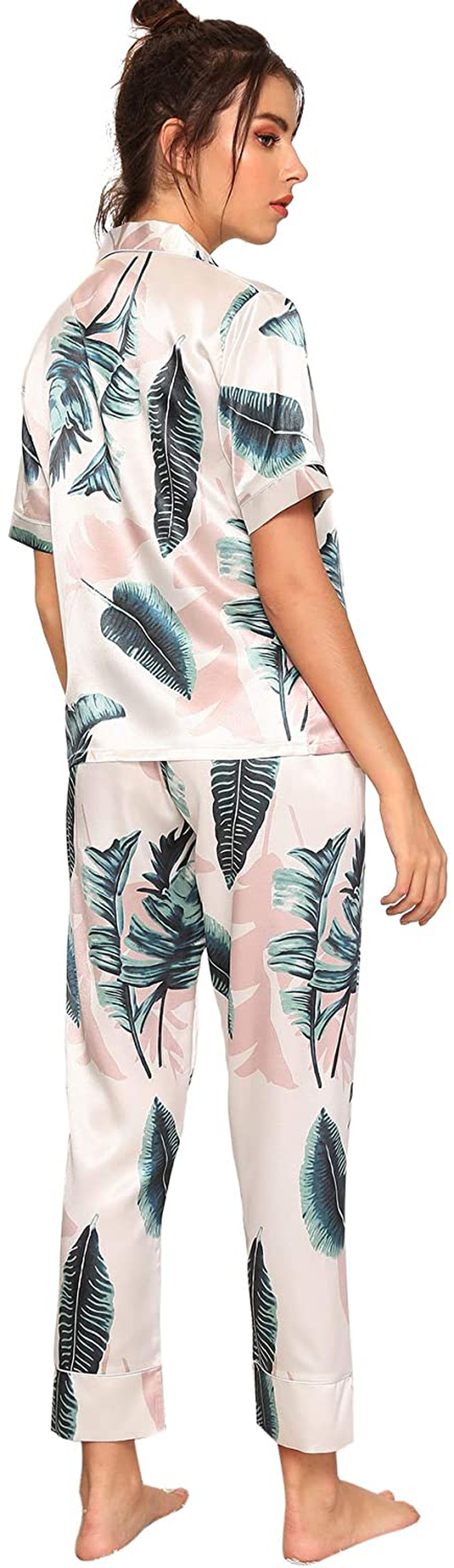 Floerns Women'S Printed Two Piece Short Sleeve Sleepwear Long Pants Silk Pajamas Sets Apparel & Accessories > Clothing > Sleepwear & Loungewear Kylie Max   