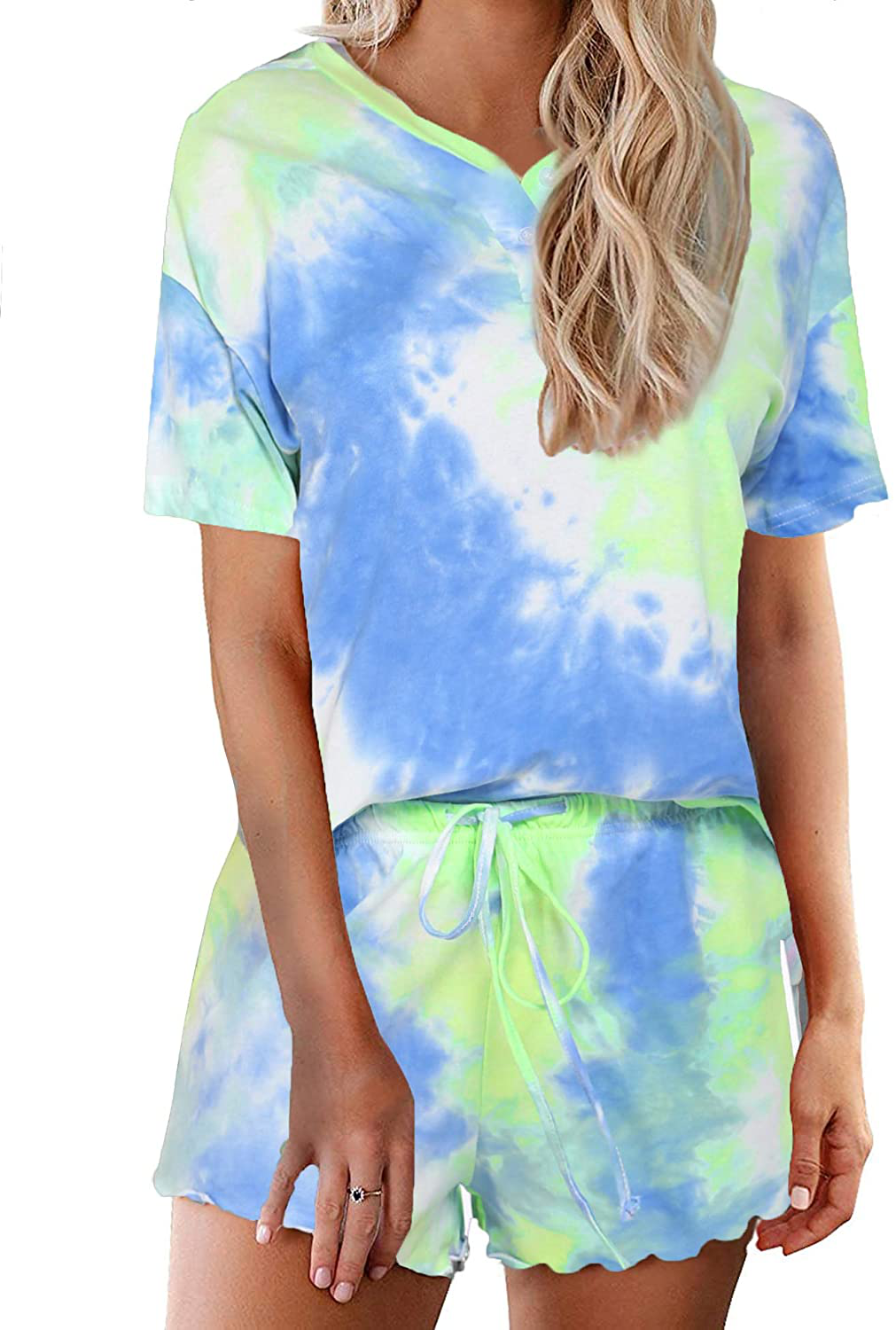 Ekouaer Tie Dye Pajamas Set Womens Loungewear Sleepwear 2 Piece PJ Sets Apparel & Accessories > Clothing > Sleepwear & Loungewear > Pajamas Ekouaer Beautiful 7 Small 