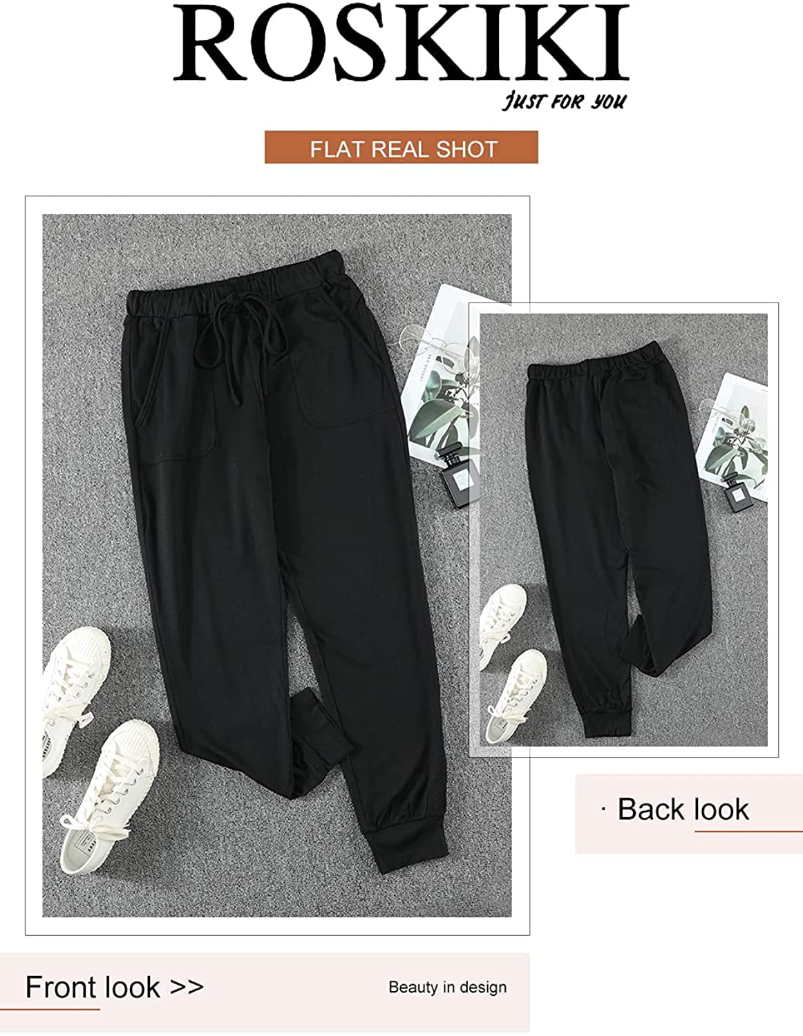 ROSKIKI Womens Leopard Drawstring Elastic Waist Sports Lounge Pants with Pockets Apparel & Accessories > Clothing > Activewear Kylie Max   