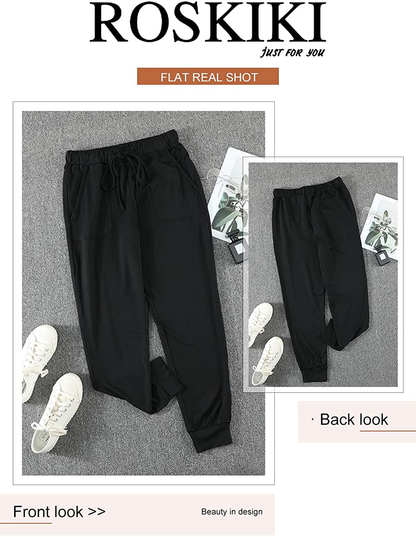 ROSKIKI Womens Leopard Drawstring Elastic Waist Sports Lounge Pants with Pockets Apparel & Accessories > Clothing > Activewear Kylie Max   